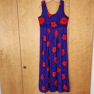 Floral print sleeveless summer dress purple and red